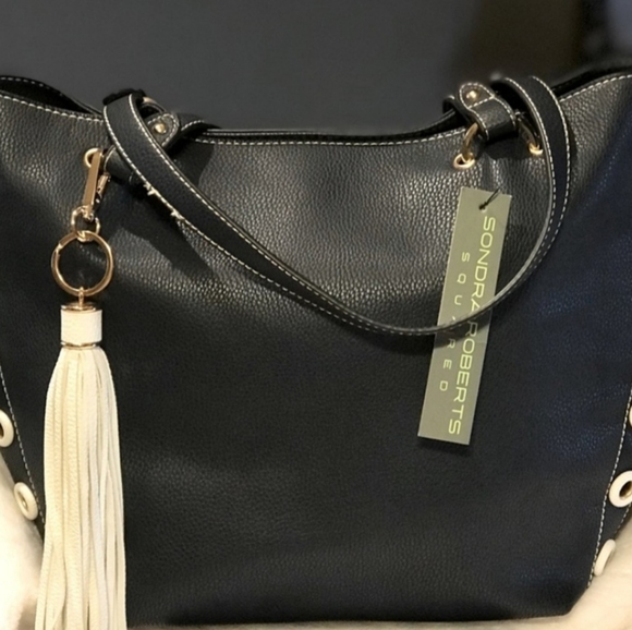 Sondra Roberts Bucket Tote, Navy Blue - Picture 9 of 11